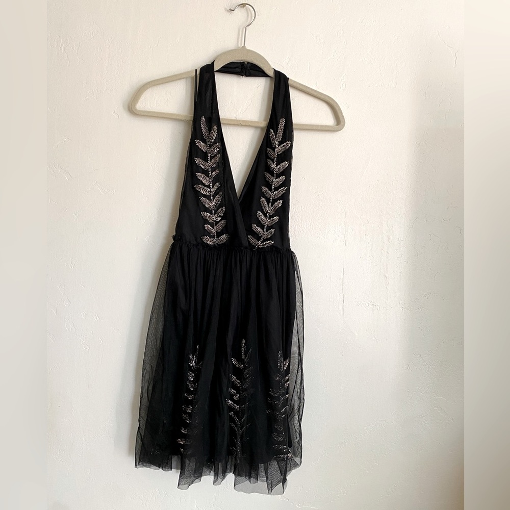 Bershka Black Mini Dress with Silver Sequin Embroidery
